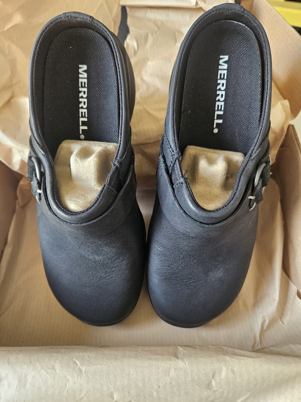 Merrell Encore Slide 4 LTR Clogs Black Leather 6W New In Box - Picture 3 of 4